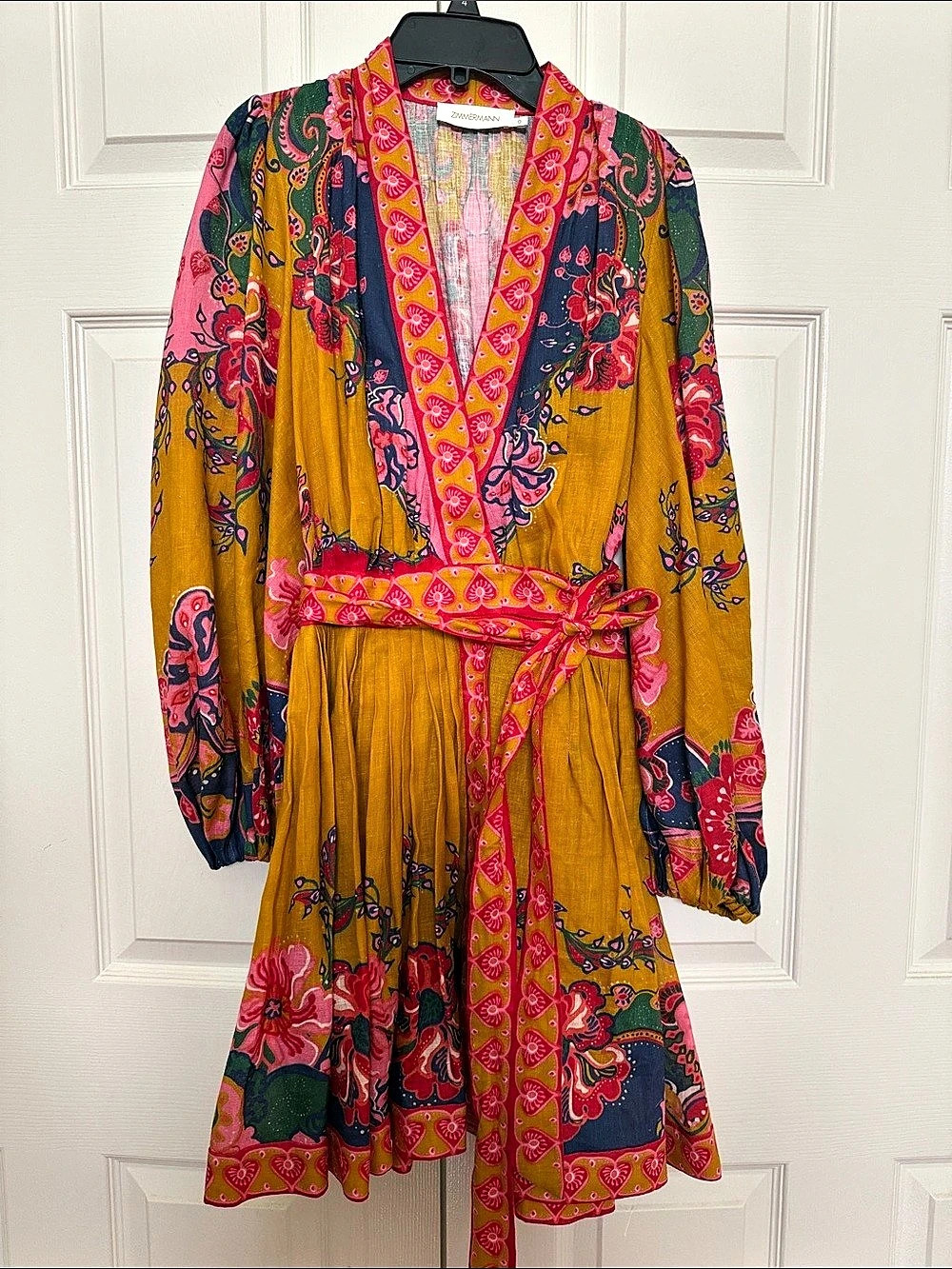 Zimmermann Super Eight Lantern Mini Dress Yellow & Pink Like New